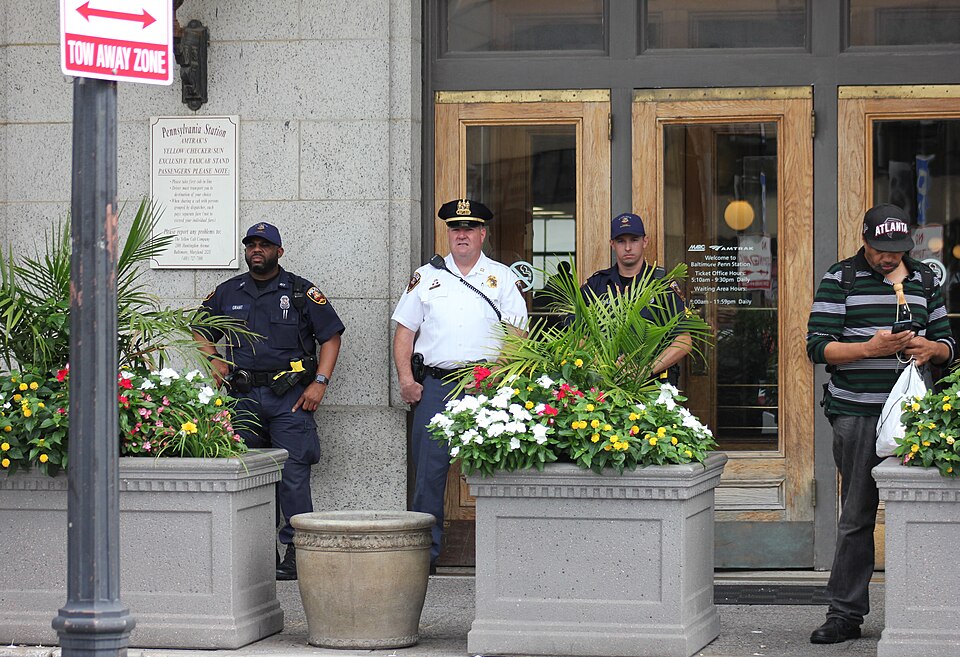 Police at BALTIMORE NO UNITE THE RIGHT 2 Protest in front of AMTRAK Penn Station at 1500 North Charles Street in Baltimore, Maryland on Saturday morning, 12 August 2018 by Elvert Barnes Protest Photography
Maryland Transportation Authority (MDTA) Police
www.facebook.com/TheMDTA/
Amtrak Police Depart