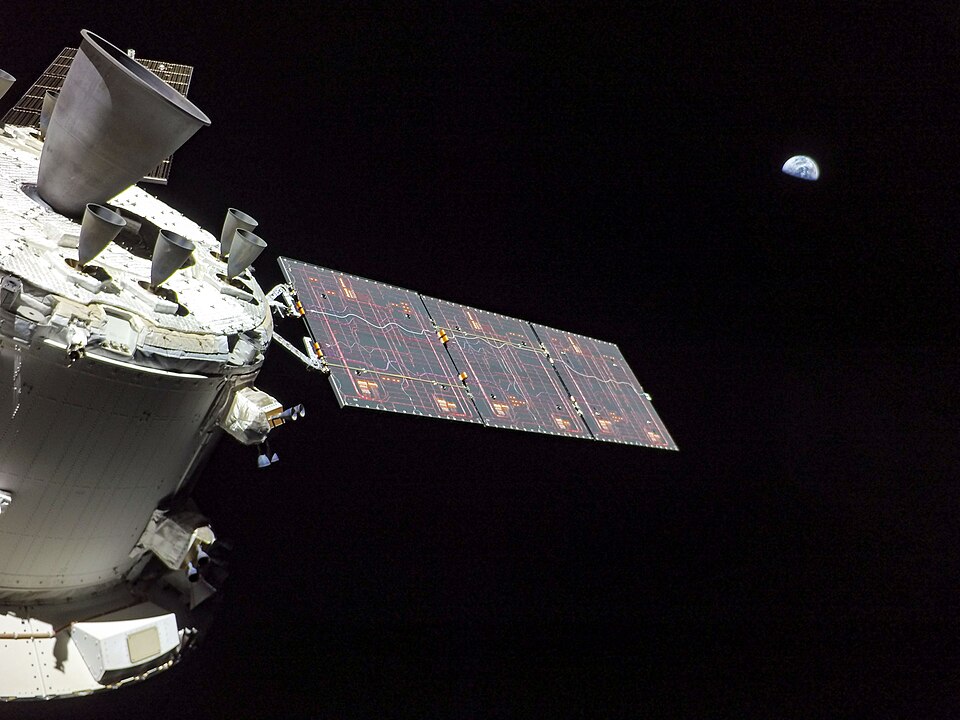 art001e001721 (Nov. 30, 2022) A camera mounted on the tip of one of Orion’s solar arrays captured the Earth as the spacecraft was in a distant lunar orbit.