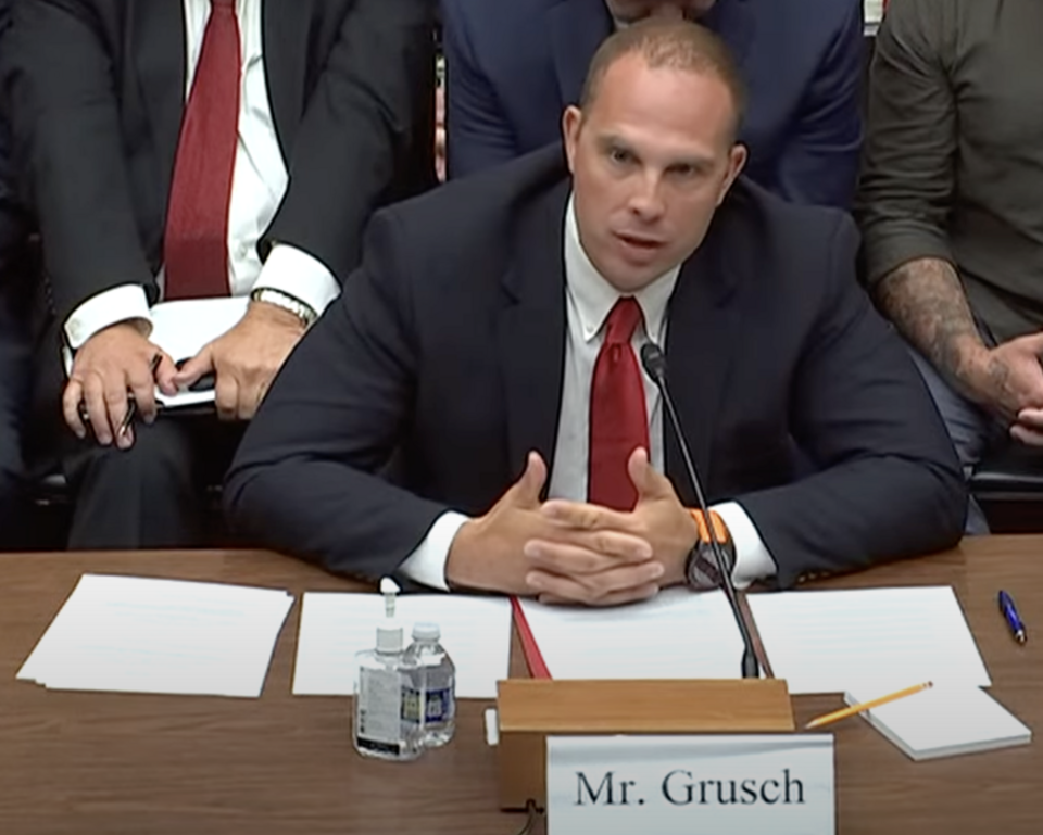 David Grusch giving testimony on 26 July 2023 before the U.S. House Subcommittee on National Securit
