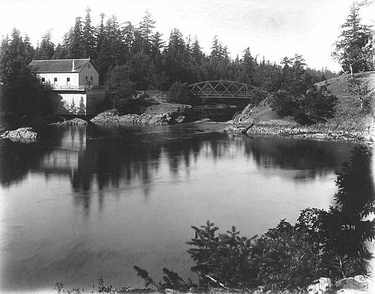 lCaption on mount:  The Gorge Bridge
PH Coll 1496.6b
Native people of the Coast Salish linguistic group had used the area now known as Esquimalt for approximately 400 years before the advent of European settlement. Approximately 11 loosely affiliated groups occupied the lands between Sooke and the S