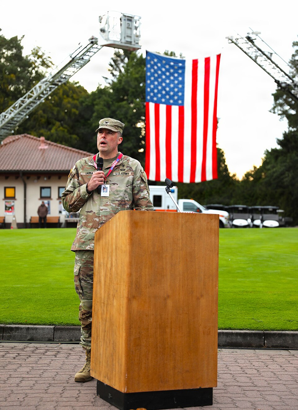 RAMSTEIN AIR BASE, Germany - U.S. Army Col. Christian Labra, an Army physician and Purple Heart recipient, was guest speaker at the Ramstein Air Base 9/11 Memorial Ceremony on Sept. 11, 2026. The solemn event was widely attended by U.S. servicemembers, family members and German and American first re