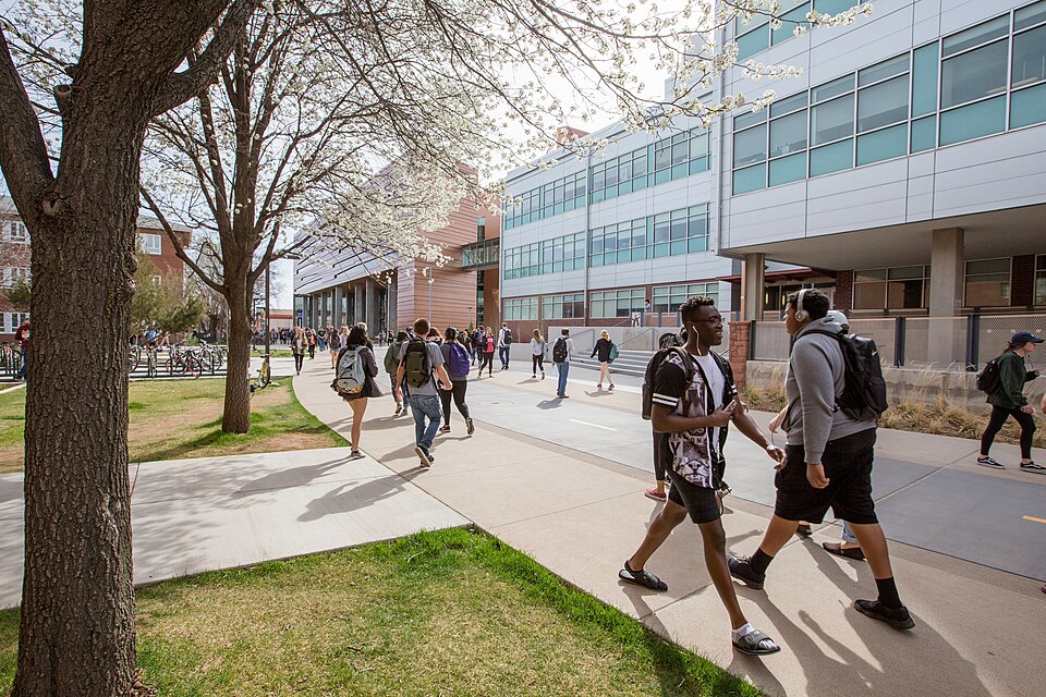 Students walking on campus