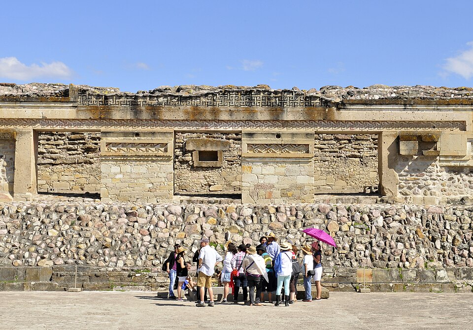 Tourists at Mitla archaeological site. Oaxaca, Mexico