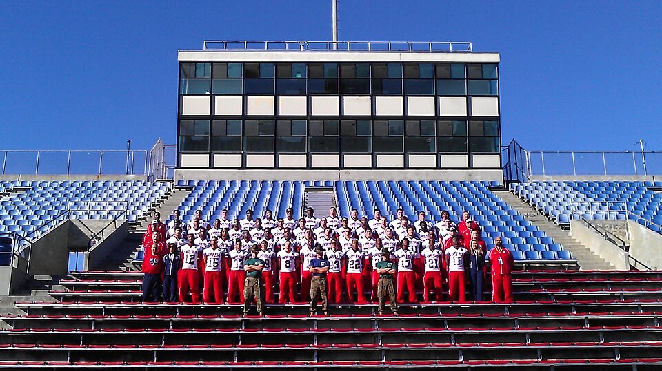Players on the Semper Fidelis All-American Bowl West team pose for a team portrait before practice at Santa Ana Stadium in Santa Ana, Calif., today. One hundred of the top high school football players in the country are in the Los Angeles area for the second Semper Fidelis All-American Bowl, which w
