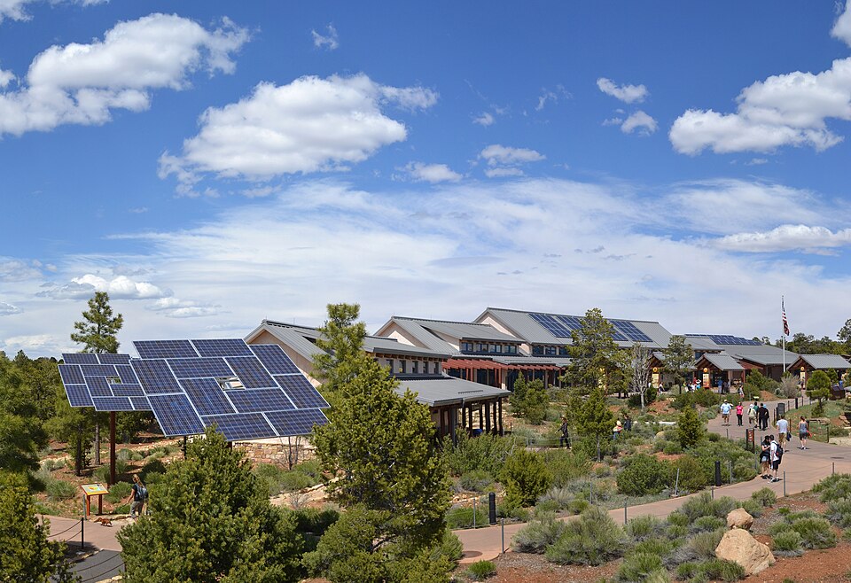 (6242 x 4279) Solar panels at the Visitor Center on the South Rim of Grand Canyon National Park, provide a unique opportunity for Grand Canyon’s 4.5 million visitors each year to learn about this clean energy alternative. An exhibit inside the Visitor Center and signage next to the platform-mounted 