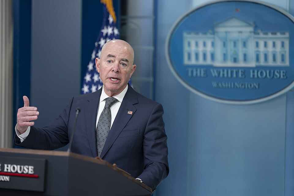 Secretary of Homeland Security Alejandro Mayorkas speaks during a press briefing, Tuesday, October 1, 2024, in the James S. Brady Press Briefing Room of the White House. (Official White House Photo by Oliver Contreras)