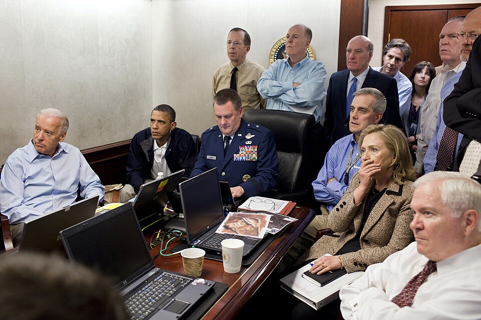 U.S. President Barack Obama and Vice President Joe Biden, along with members of the national securit