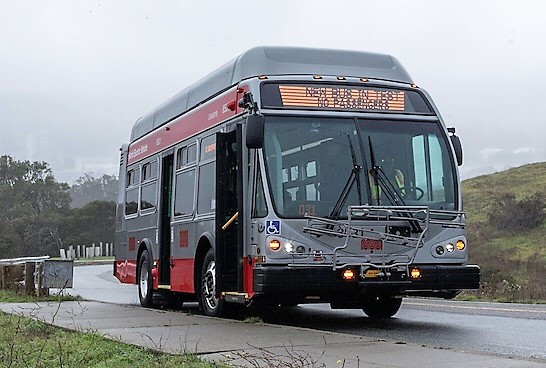 Muni image of a new ENC 32-Foot Motor Coach on 56 Rutland Route