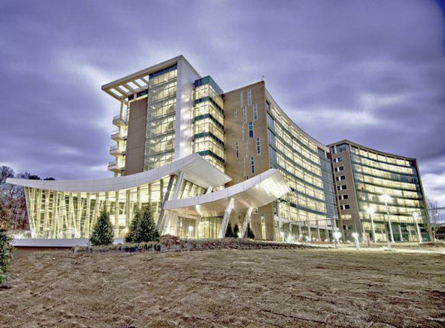 CDC's Building 107 on the Chamblee Campus, completed in spring of 2013, is a research support facility with office space for 1,046 public health professionals.