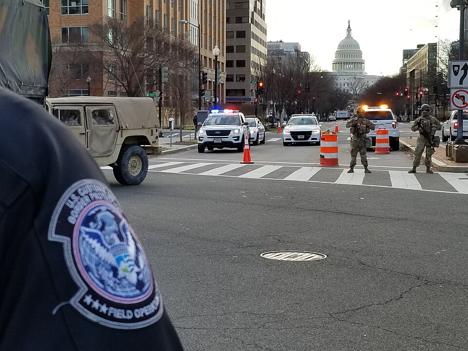 A U.S. Customs and Border Protection officer at a checkpoint near the U..S. Capitol as officers and agents provide security in support of the 59th Presidential Inauguration in Washington D.C., January 19, 2021. CBP Photo by Michael Taylor