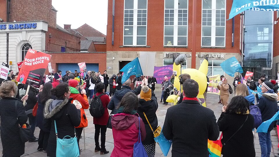 Joint rally in Leicester between members of the University and College Union and the National Education Union, part of the lecturers strike.