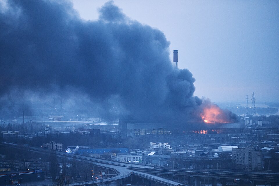 CHP Station (TEC-5) in Kiev burning after missile strike on 9.03.2023