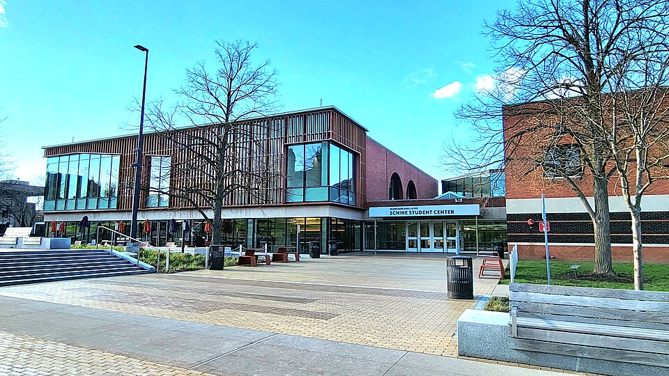 The Schine Student Center serves as a hub for student activity on campus. The building includes the 1,500-seat Goldstein Auditorium, a dining center, lounges,a bookstore, and meeting spaces as well as serves as the home for many student organizations and the offices of Student Centers and Programmin