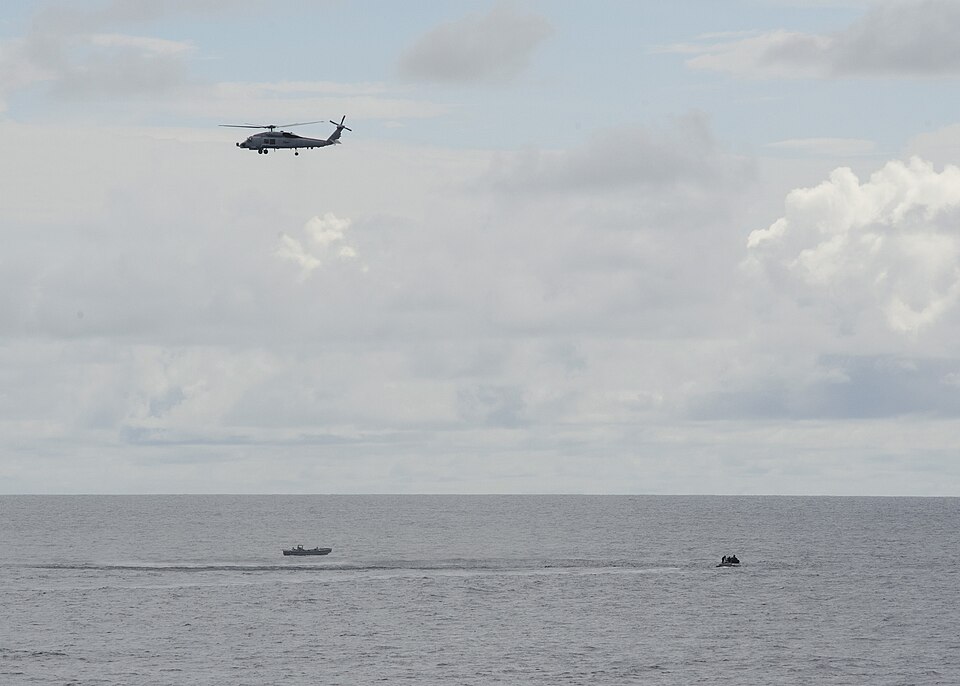 The Oliver Hazard Perry-class guided-missile frigate USS Vandegrift (FFG 48) and a U.S. Coast Guard Law Enforcement Detachment (LEDET), in support of Operation Martillo, intercept more than 1,925 pounds of cocaine being smuggled aboard a fishing boat while on routine patrol off the coast of Central 