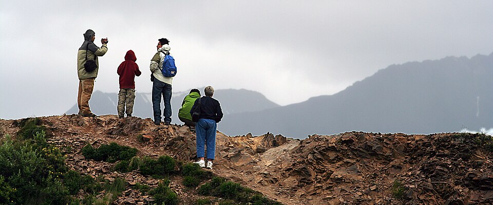 Tourists on a ridge near Polychrome Pass, Denali National Park