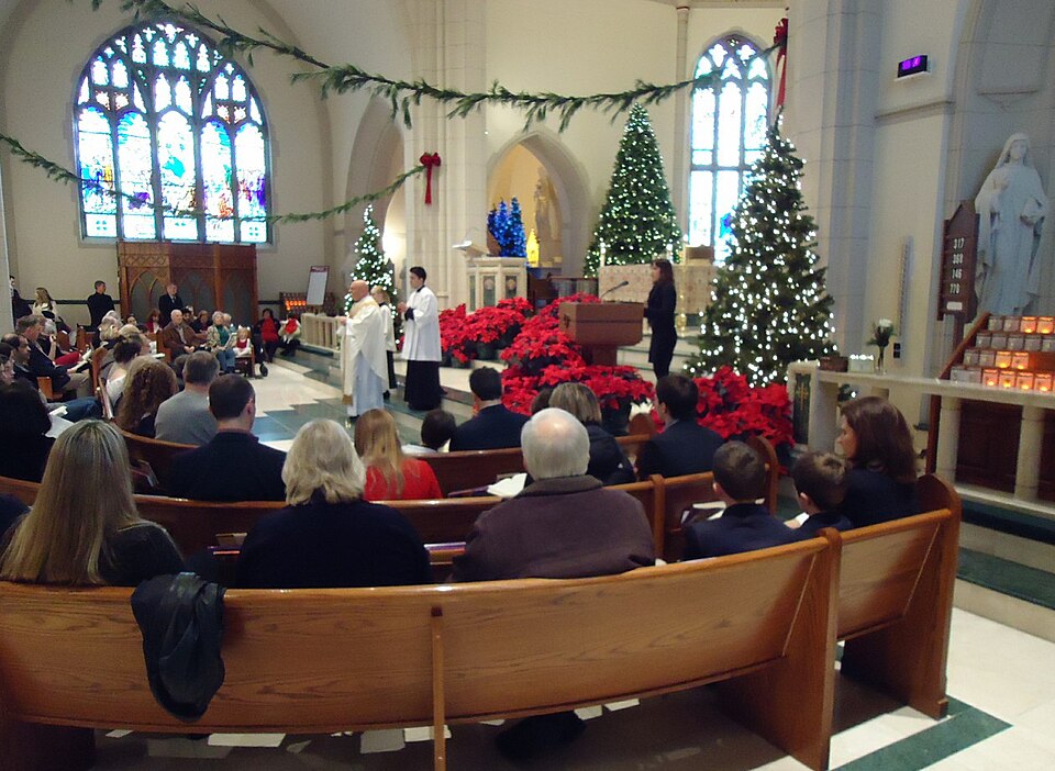 Parishioners taking communion at a Christmas mass at Saint Teresa of Avila church in Summit, New Jersey.