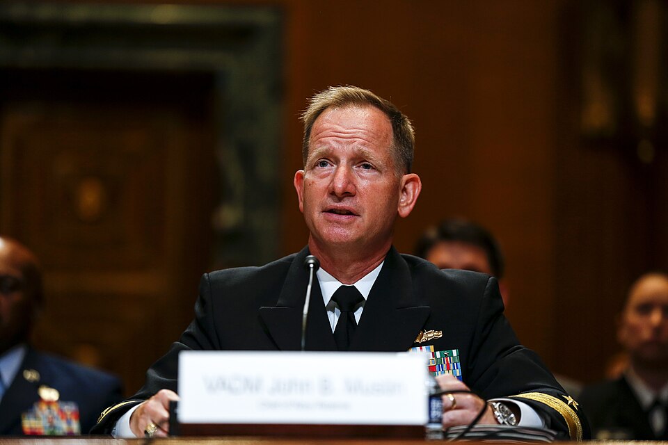 Navy Vice Adm. John B. Mustin, chief of Navy Reserve and commander Navy Reserve Force, testifies before the Senate Appropriations Committee, Subcommittee on Defense (SAC-D), during the National Guard and Reserve posture hearing in the Dirksen Senate Office Building on Capitol Hill in Washington June