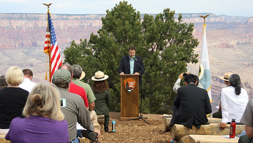 Glen Martin, Acting Regional Administrator, Western-Pacific Region, Federal Aviation Administration, addressing the audience during the dedication ceremony. NPS photo by Dana Belcher.
On Tuesday, July 8, 2014, the National Park Service (NPS) dedicated one of the nation’s newest National Historic Lan