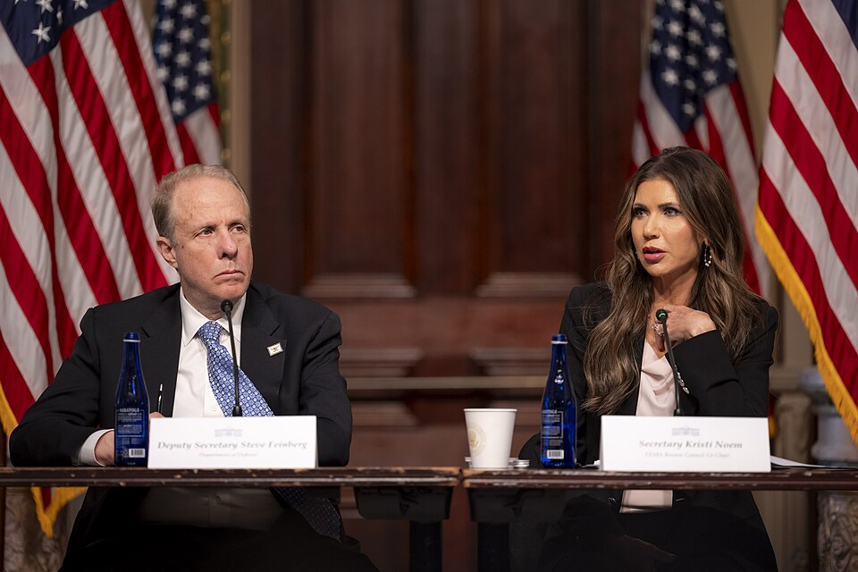 Department of Homeland Security (DHS) Secretary Kristi Noem attends the initial meeting of the Federal Emergency Management Agency (FEMA) Review Council at the Eisenhower Executive Office Building in Washington, D.C., May 20, 2025. (DHS photo by Tia Dufour)