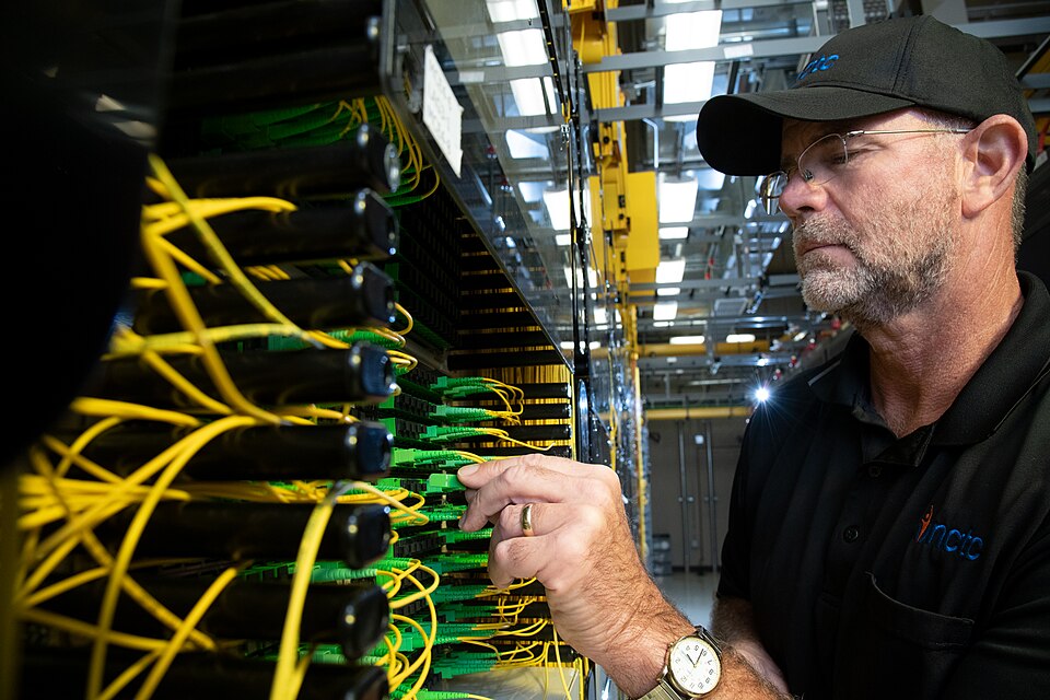 North Central Telephone Cooperative Corporation (NCTC) Central Office Technician Eddie Blankenship installs a fiber optic jumper cable at the Data Center, in Lafayette, Tennessee, on Sept 27, 2018. The Data Center houses the telephone soft switch for NCTC customers and offers North Central Cloud Sol
