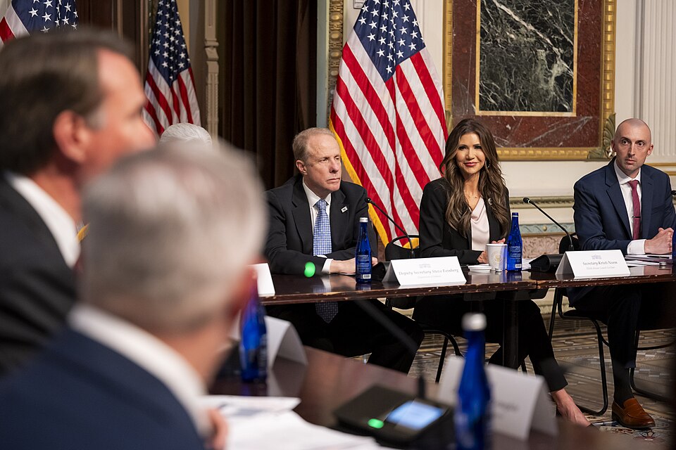 Department of Homeland Security (DHS) Secretary Kristi Noem attends the initial meeting of the Federal Emergency Management Agency (FEMA) Review Council at the Eisenhower Executive Office Building in Washington, D.C., May 20, 2025. (DHS photo by Tia Dufour)