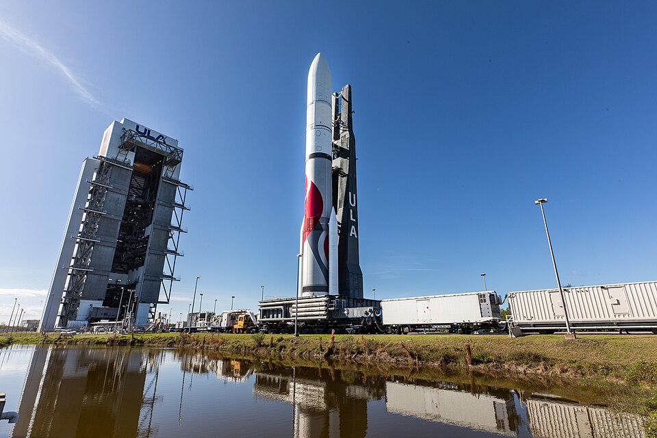 On Friday, Jan. 5, 2024, United Launch Alliance’s Vulcan rocket carrying Astrobotic’s Peregrine lunar lander is rolled out of the Vertical Integration Facility to the launch pad at Space Launch Complex 41 on Cape Canaveral Space Force Station in Florida in advance of a planned lift off at 2:18 a.m. 