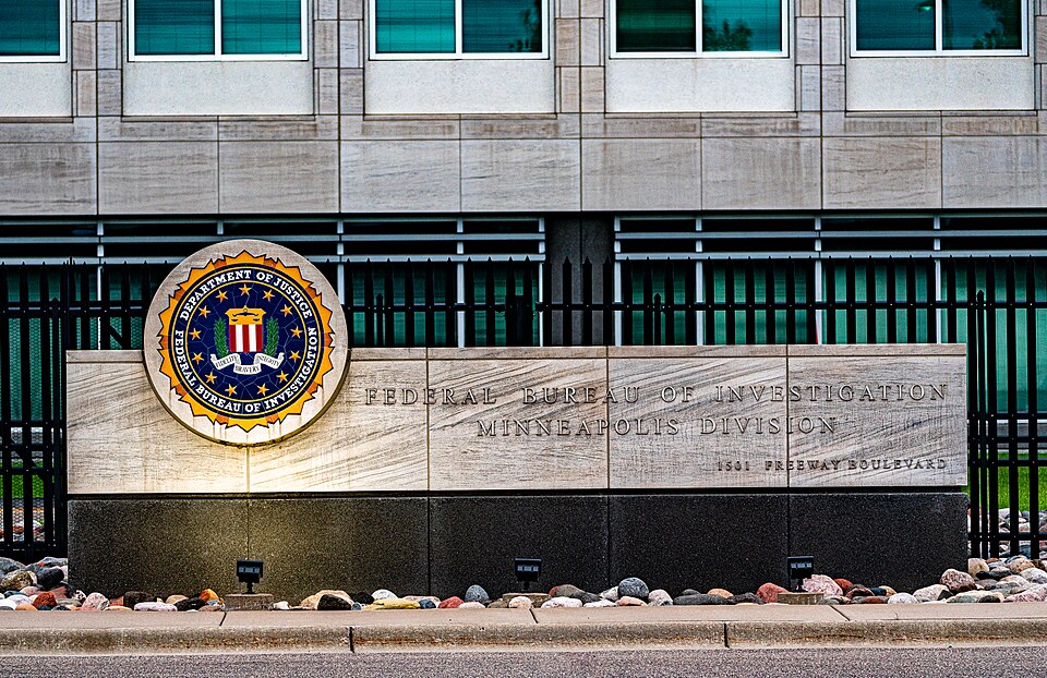 Signage at the FBI (Federal Bureau of Investigation) field office, Minneapolis Divison, at 1501 Freeway Blvd. in Brooklyn Center, Minnesota.