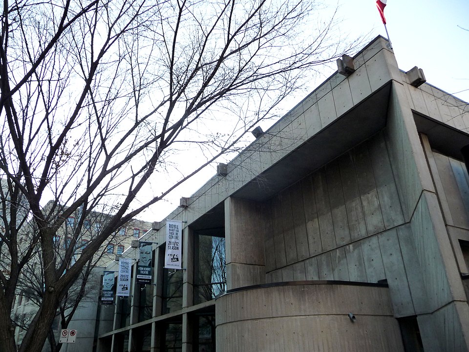 Manitoba Theatre Centre, 174 Market Avenue - Manitoba Theatre Centre National Historic Site of Canada is located in downtown Winnipeg, Manitoba, within Exchange District National Historic Site of Canada. The site consists of a Brutalist structure, which features exposed reinforced concrete and subst