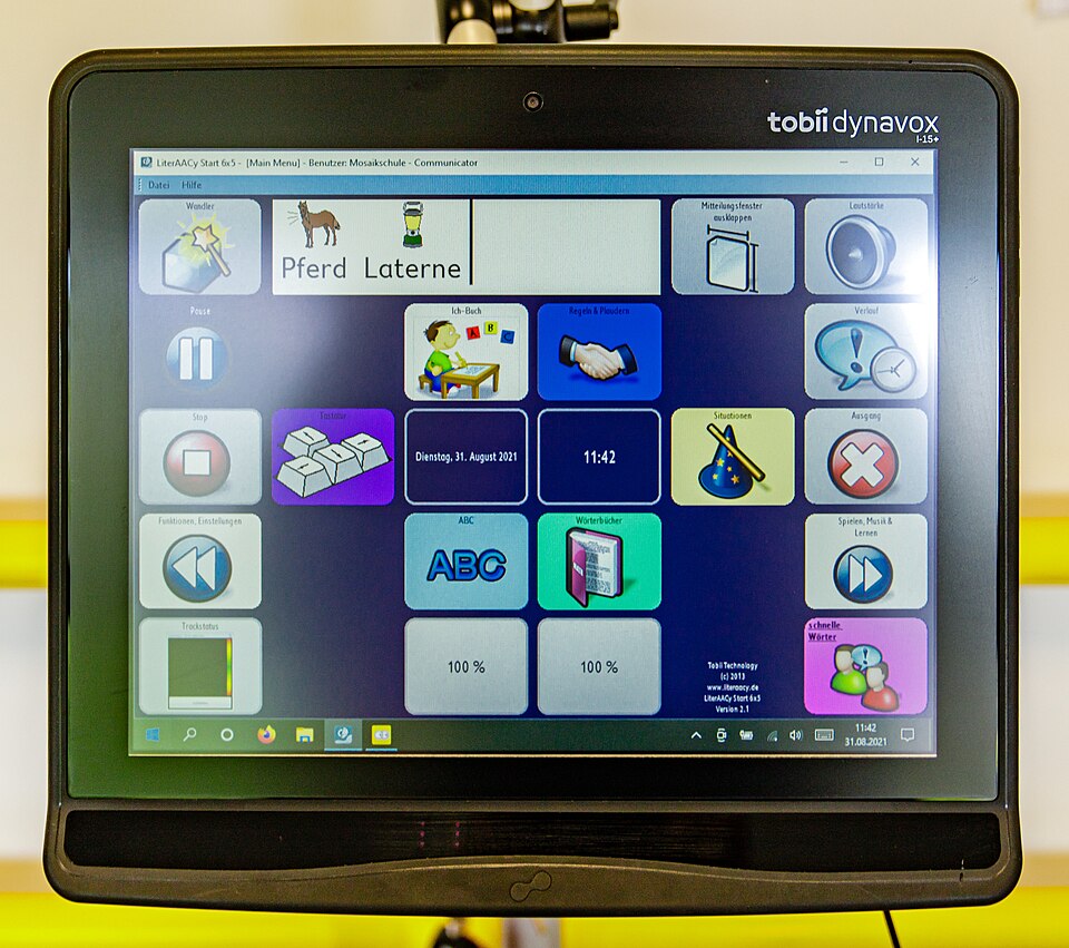 TobiiDynavox TD I-13 remote eye tracker for people with disabilities

   



Wikimedia category: Category:Disability equipment   



Title
Category:Disability equipment



Instance of
Wikimedia category








   



Object: Electronic visual display   



Title
Electronic visual display










