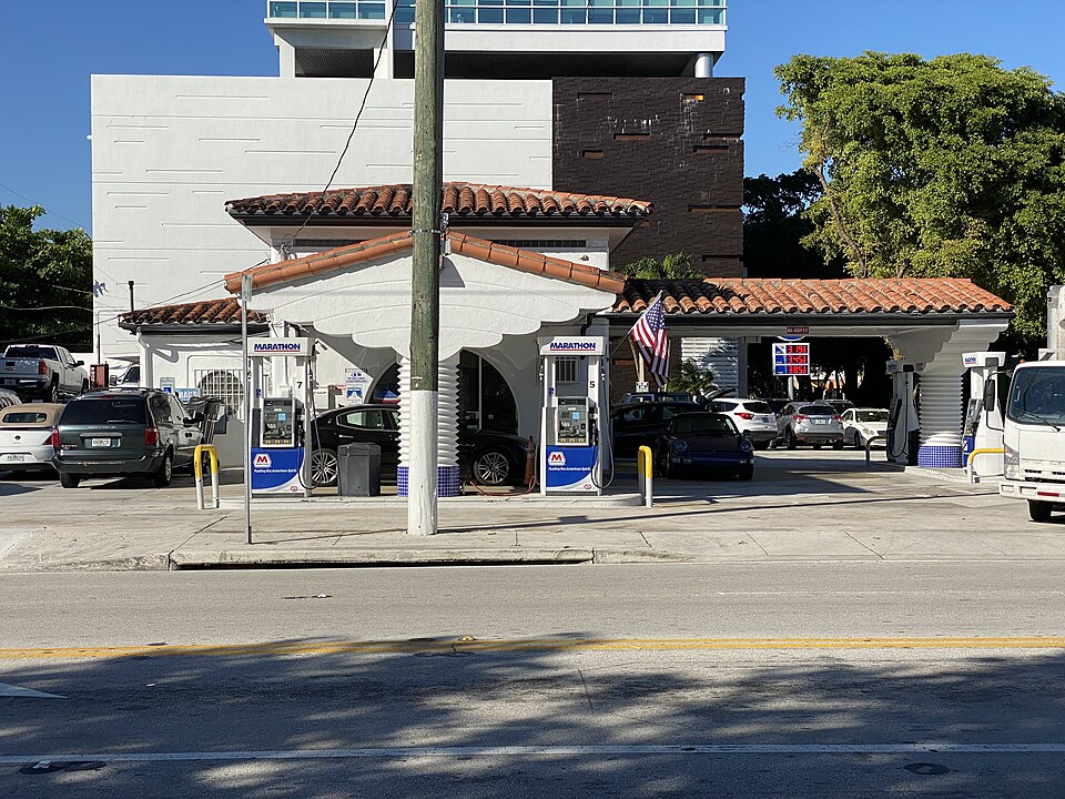 Art Deco Former Gulf Station from 1938, Bay Heights, Florida, December 2021