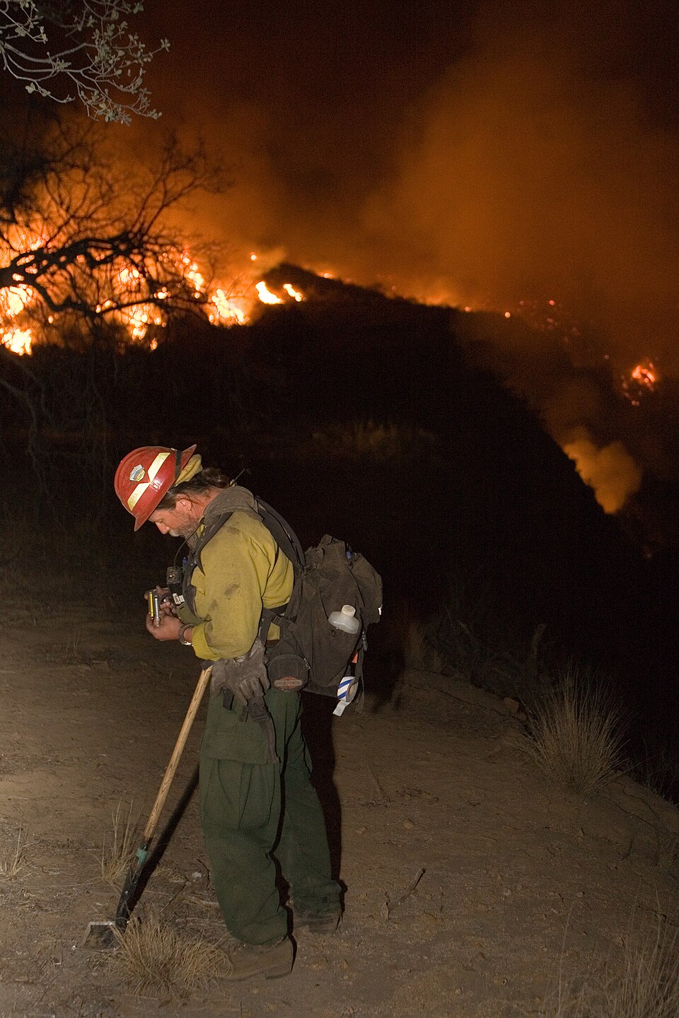 San Diego, CA, October 26,2007 -- Northern California firefighter checks Relative Humidity factor (RH) during a burnout operation on the Poomacha fire. Currently over 355,000 acres have burned during the California fires. Andrea Booher/FEMA