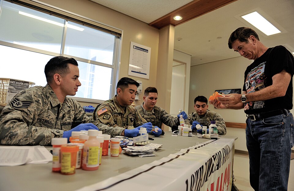 A customer drops off prescription medication at the 18th Medical Group during the Drug Take-Back Day event, Sept. 23, 2016, at Kadena Air Base, Japan. The Take-Back Days serves as an opportunity for all active duty service members and their families, civilian employees and retirees to take a proacti