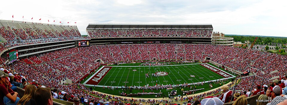 5 shot panorama of Bryant-Denny Stadium at the University of Alabama during the 2009 A-day game.
