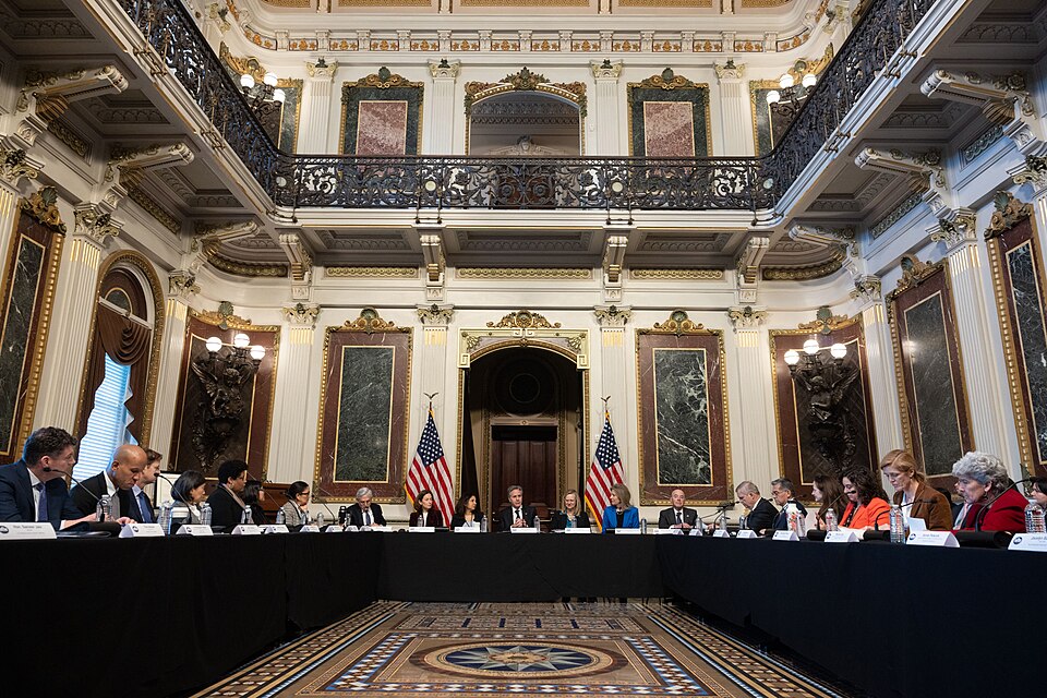Secretary Antony J. Blinken chairs the Annual Meeting of the President’s Interagency Task Force to Monitor and Combat Trafficking in Persons at the Eisenhower Executive Office Building in Washington. D.C., February 13, 2024. (Official State Department photo by Chuck Kennedy)