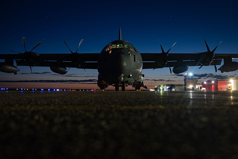 A U.S. Air Force MC-130J Commando II sits at Casper-Natrona County International Airport during Exercise Agile Chariot in Casper, Wyoming, April 30, 2023. Agile Chariot tested Agile Combat Employment capabilities, including  using smaller, more dispersed locations and teams to rapidly move and suppo