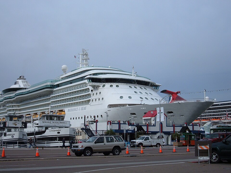 The Radiance of the Seas docked at the Cruise Terminal in San Diego, California.
