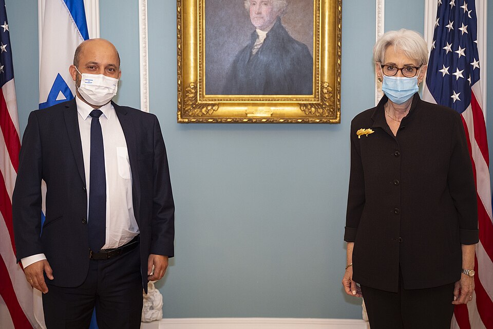 Deputy Secretary of State Wendy Sherman meets with Israeli National Security Advisor Dr. Eyal Hulata at the U.S. Department of State in Washington, D.C., on August 3, 2021. [State Department photo by James Pan/ Public Domain]