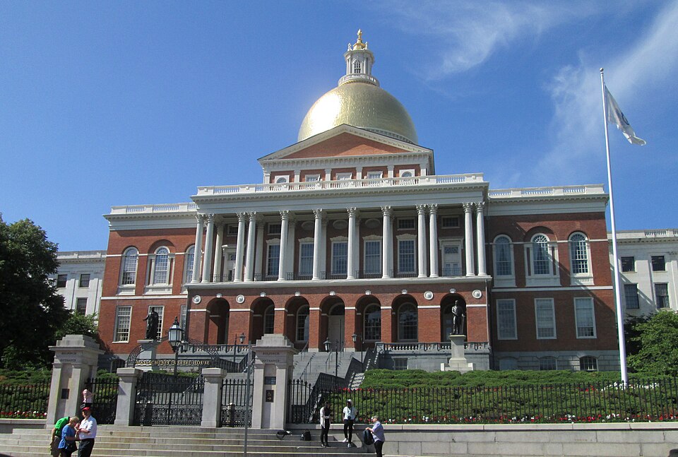 The Massachusetts State Houseis the capitol and seat of government of the state of Massachusetts.  It is located at 24 Beacon Street in the Beacon Hill neighborhood of Boston, Massachusetts.  The building was constructed from 1795 to 1798, and was designed by the noted architect Charles Bulfinch.