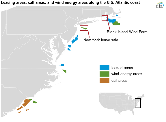 BOEM held the first competitive federal offshore commercial wind lease sale in 2013 and auctioned off nearly 165,000 acres for wind energy development off the coasts of Massachusetts and of Rhode Island. Since then, BOEM has held four additional auctions for wind development in the Atlantic region. 