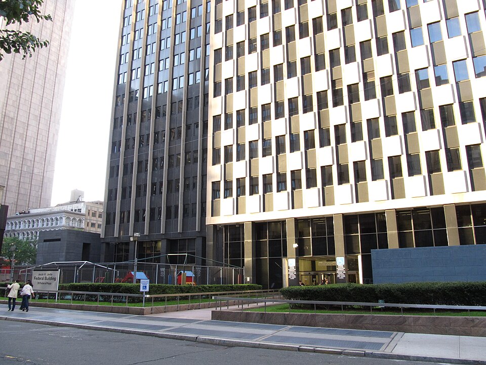 Jacob K. Javits Federal Office Building at 26 Federal Plaza in the Civic Center, Manhattan, New York City is a forty-plus story structure which houses many federal government agencies, including the Department of Homeland Security, Federal Bureau of Investigation New York City field office. The fede