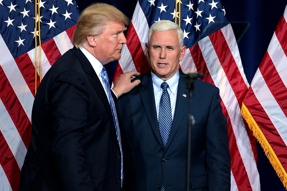 Donald Trump and Governor Mike Pence of Indiana speaking to supporters at an immigration policy speech at the Phoenix Convention Center in Phoenix, Arizona.

Please attribute to Gage Skidmore if used elsewhere.