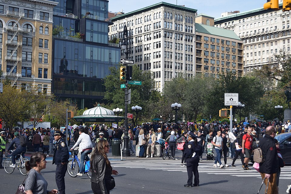Scenes from the October 2025 No Kings protest in Union Square, w:Manhattan. Taken on a break from Saturday events at WikiConference North America 2025, which took place near Union Square.