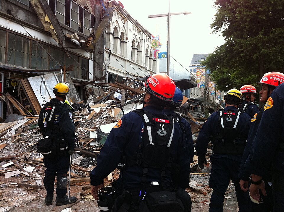 Los Angeles County Urban Search and Rescue personnel, part of USAID Disaster Assistance Response Team, arrives on-site for today's operations in Christchurch, NZ (photo credit - Rebecca Gustafson/USAID)