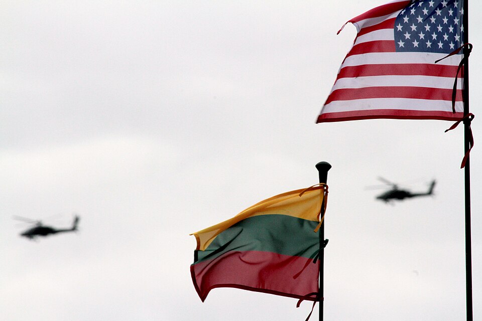 AH64 “Apache” Attack Helicopters from the 12th Combat Aviation Brigade conduct aerial reconnaissance before Stryker Armored Vehicles from the 2nd Cavalry Regiment cross the Lithuanian - Polish border on Operation Dragoon Ride; an 1,800 km road march from locations in Estonia, Latvia, Lithuania and P