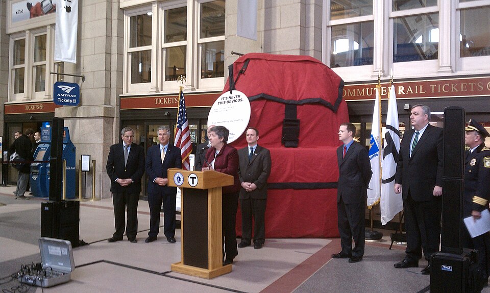 U.S. Homeland Security Secretary Janet Napolitano and Lieutenant Governor Timothy Murray today launched the new, updated “If You See Something, Say Something” MBTA transit security awareness campaign during a visit to Boston’s South Station.  The campaign urges the public to take an active role in h