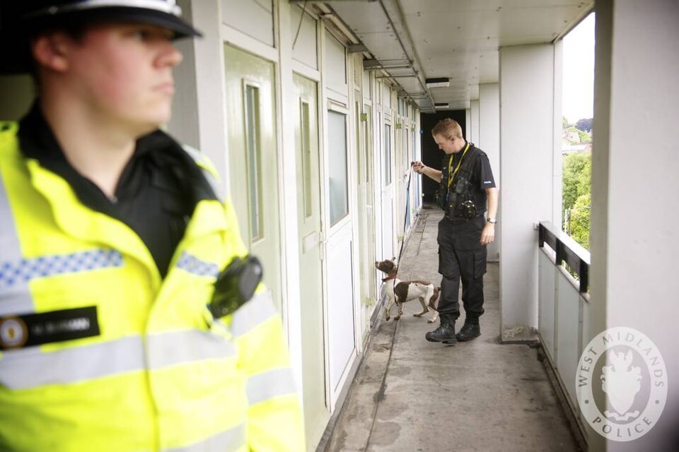 This photo shows officers and a police sniffer dog during a recent crackdown on drugs and anti-social behaviour in Coventry.
Drugs and anti-social behaviour were two of the issues being tackled by officers as part of an estate-wide policing operation in Coventry.
Officers and partners from the city 