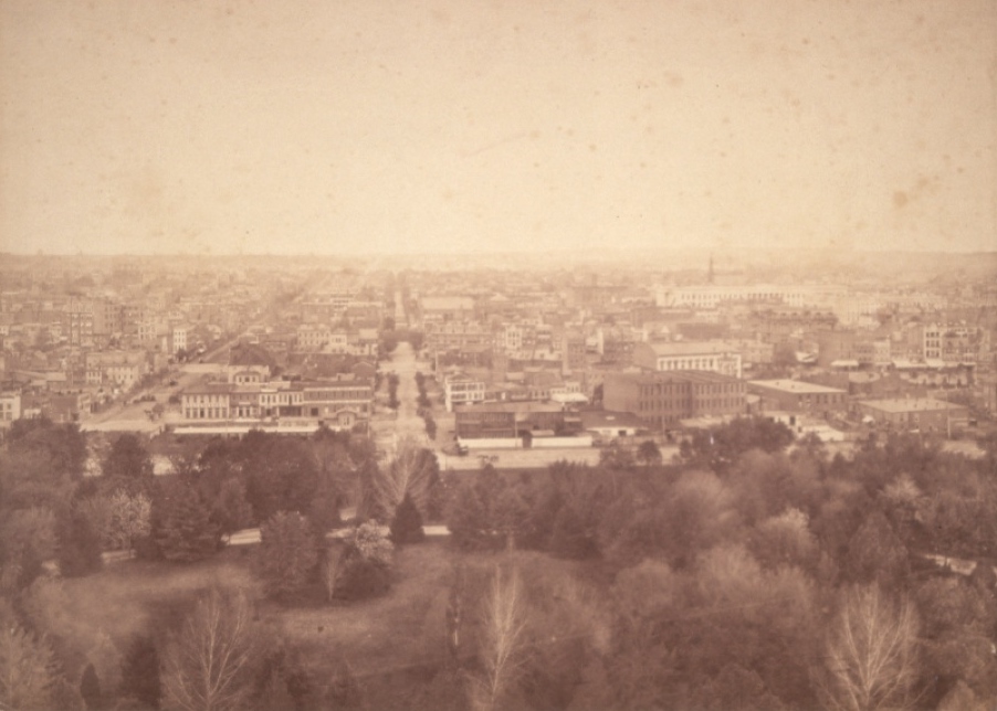 Title: Panoramic view of Washington, D.C.
Creator(s): Hacker, Francis, photographer
Date Created/Published: 1879?
Medium: 5 photographic prints (1 panorama) : albumen ; 16 x 22 in.
Summary: Five-part panorama shows the mall area of Washington, D.C., and surrounding buildings, from the Smithsonian In