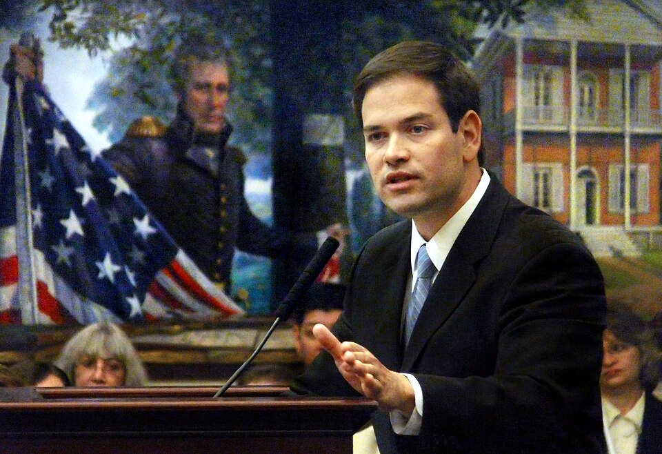 House Speaker Marco Rubio, R-Miami, encourages colleagues during a Republican caucus in the House chamber Tuesday, Feb. 19, 2008, in Tallahassee, Florida. In a down spiraling economy, lawmakers will face tough fiscal choices for the upcoming 2008 Legislature.