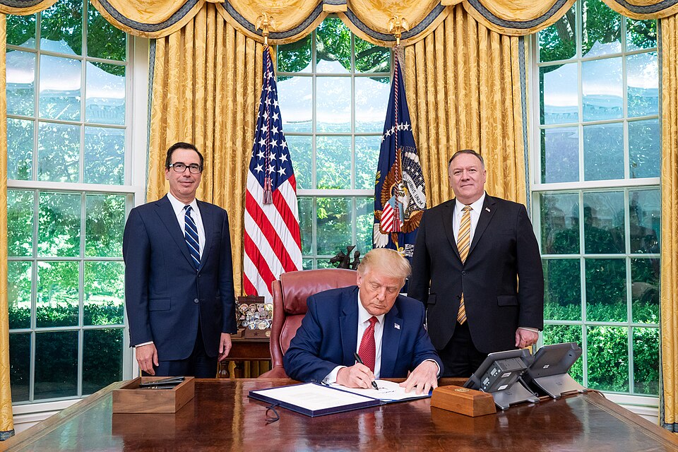 President Donald J. Trump, joined by Secretary of the Treasury Steven Mnuchin and Secretary of State