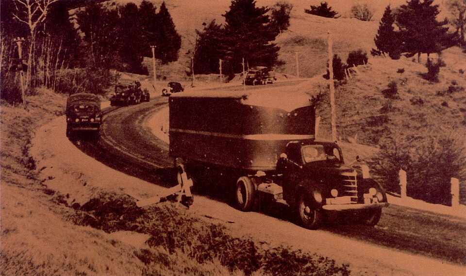 Because of the necessity to transport war materials, commercial and military trucks were allowed to carry overloaded cargo at the expense of the Nation's roads.